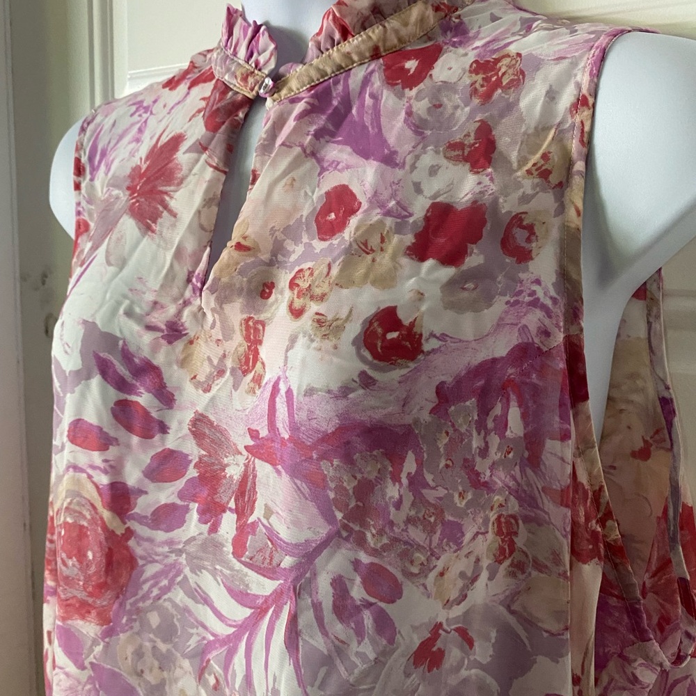 BOBEAU Size 3x Women Multicolor Floral V-Neck Sleeveless Sheer Summer Blouse 680